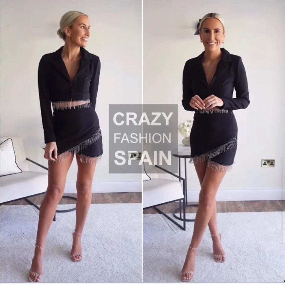 NWT Zara black mini skirt with silver rhinestone fringe detail - Picture 3 of 9